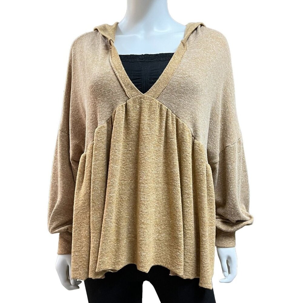 Final Touch Brown Long Sleeve Hooded  Baby Doll Blouse Womens Size M‎ (E10109)